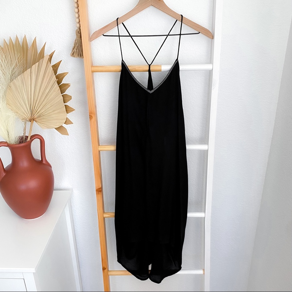 Black Slip Midi Dress with Spaghetti Straps - Picture 5 of 16